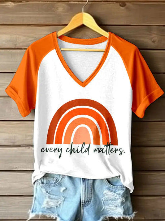 Women’s Every Child Matters Print V-Neck T-Shirt Orange / S