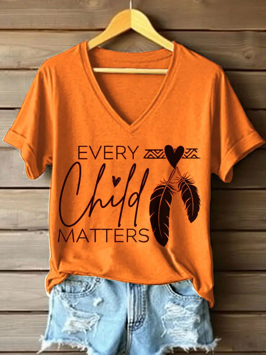 Women’s Every Child Matters Print V-Neck T-Shirt Orange / S