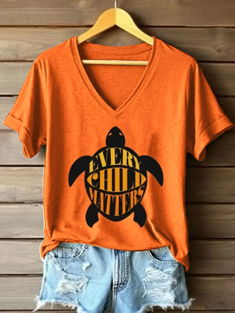 Women’s Every Child Matters Print V-Neck T-Shirt Orange / S