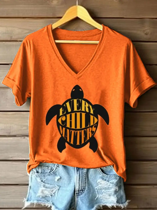 Women’s Every Child Matters Print V-Neck T-Shirt Orange / S