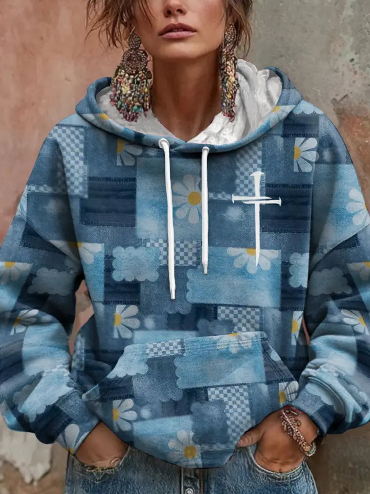 Women’s Faith Art Printed Hoodie Blue / S