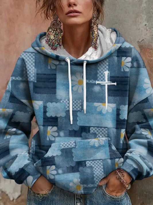 Women’s Faith Art Printed Hoodie Blue / S