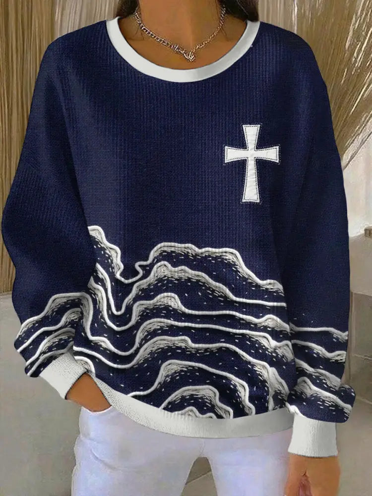 Women’s Faith Art Printed Sweatshirt Navy Blue / S