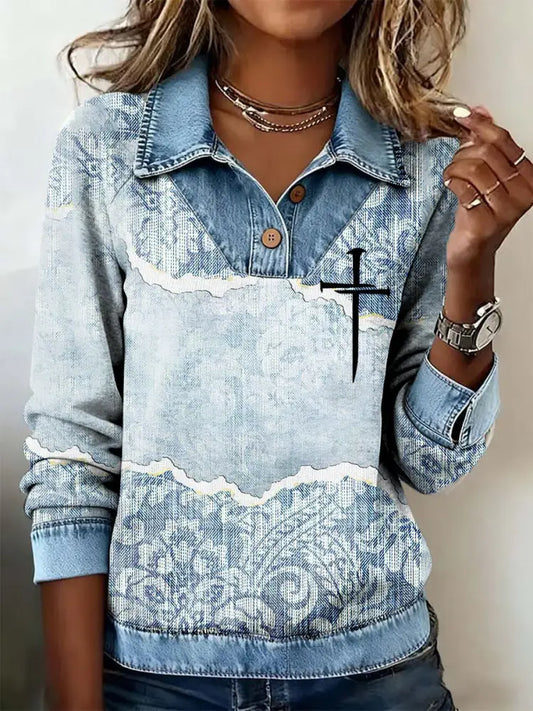 Women’s Faith Art Printed Tops Light Blue / S