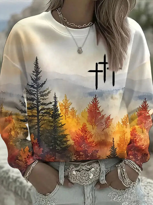 Women’s Fall Faith Print Casual Sweatshirt As picture / S