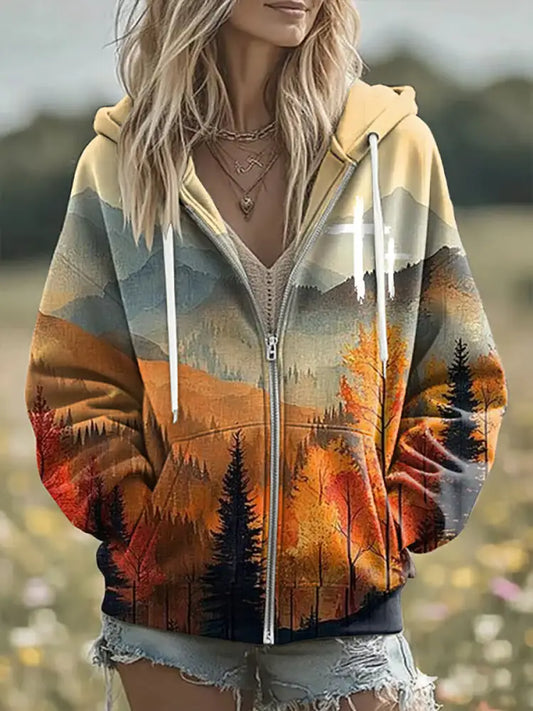 Women’s Fall Faith Print Casual Zip-Up Top As picture / S