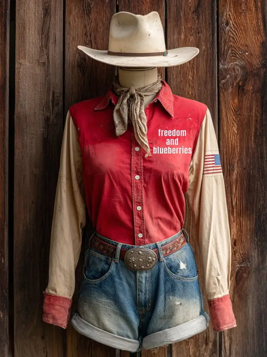 Women’s fashion western freedom and blueberries shirts Red / S