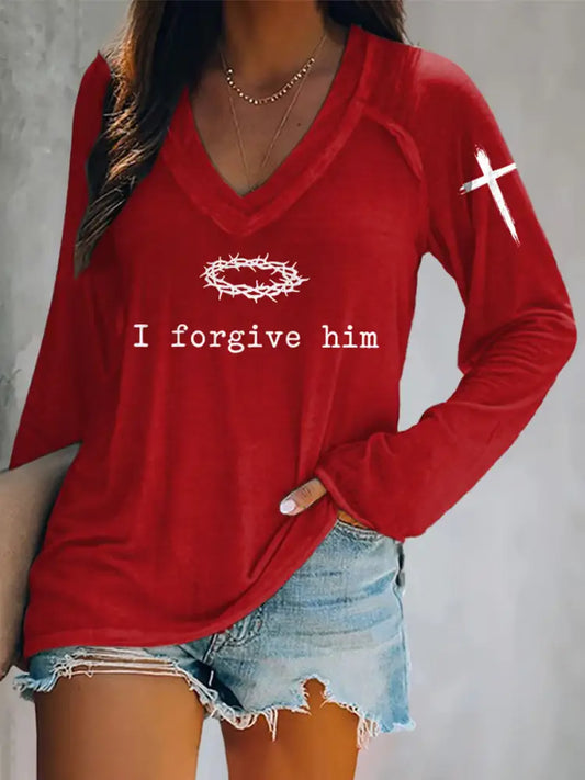 Women’s Father Forgive Them For They Not Know What They Do Long-Sleeve T-Shirt Red / S