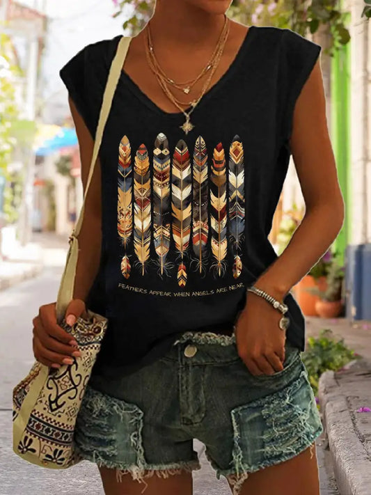 Women’s Feathers Appear When Angels Are Near Print Tank Top Black / S