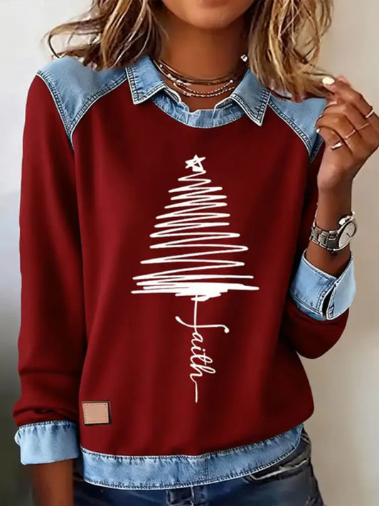 Women’s Fith Christmas Tree Printed Shirt Deep Red / S