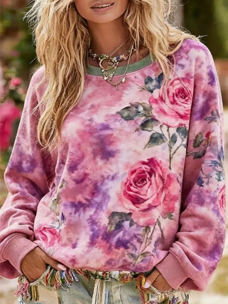 Women’s flowers Print Regular Sweatshirt As picture / S