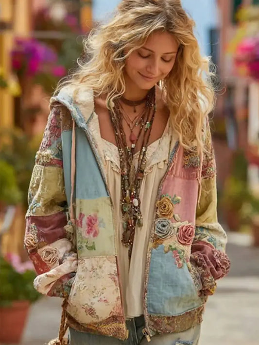 Women’s flowers Print Zip-Up Hoodie As picture / S