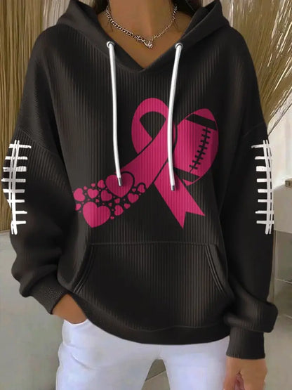 Women’s Football combines with breast cancer Hooded Sweatshirt with Pockets Black / S