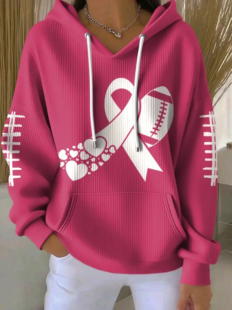 Women’s Football combines with breast cancer Hooded Sweatshirt with Pockets Dark Pink / S
