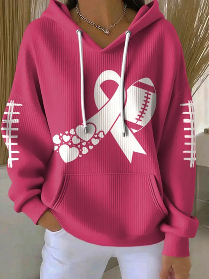 Women’s Football combines with breast cancer Hooded Sweatshirt with Pockets Dark Pink / S