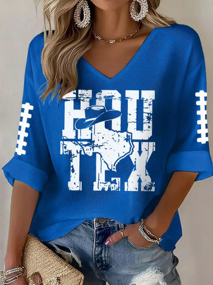 Women’s Football Fans Gameday Casual V neck Top Blue / S