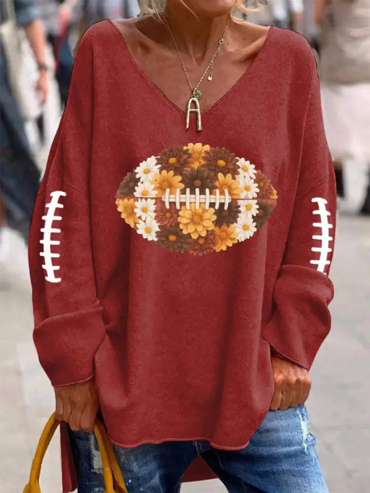 Women’s Football Fans Lovers Gameday Casual French velvet top Red / S