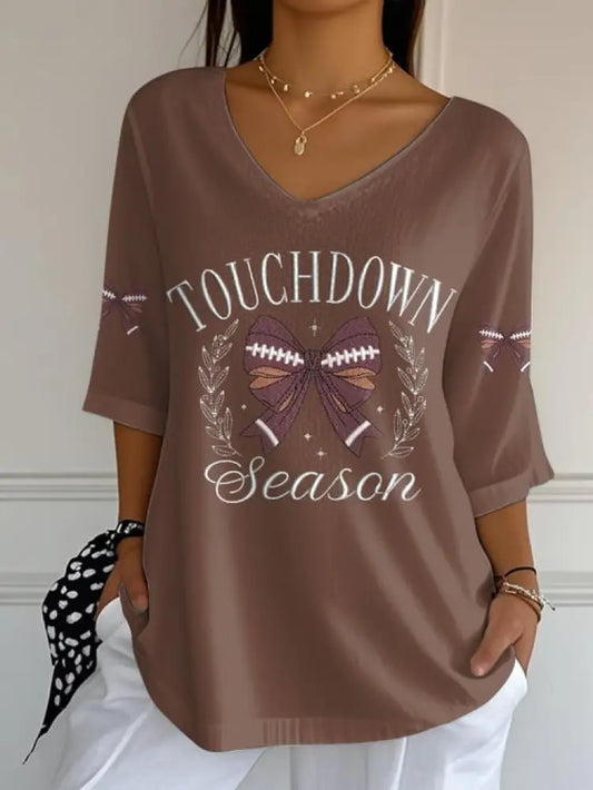 Women’s Football Fans Lovers Gameday Casual Half Sleeve T Shirt Brown / S