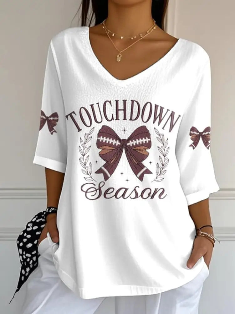 Women’s Football Fans Lovers Gameday Casual Half Sleeve T Shirt White / S