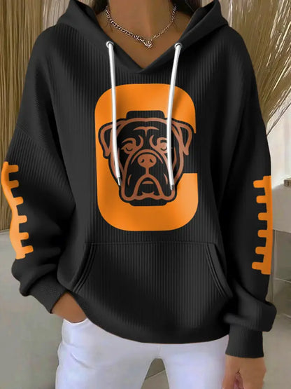 Women’s Football Fans Lovers Gameday Casual Hooded Sweatshirt with Pockets Black / S