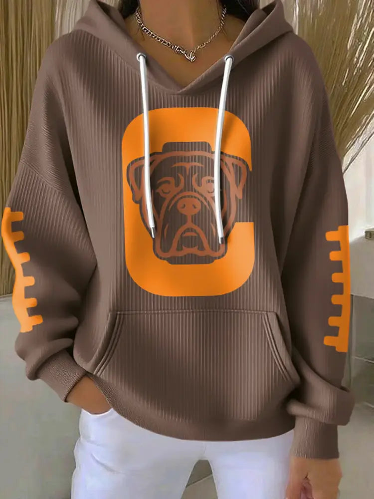 Women’s Football Fans Lovers Gameday Casual Hooded Sweatshirt with Pockets Brown / S