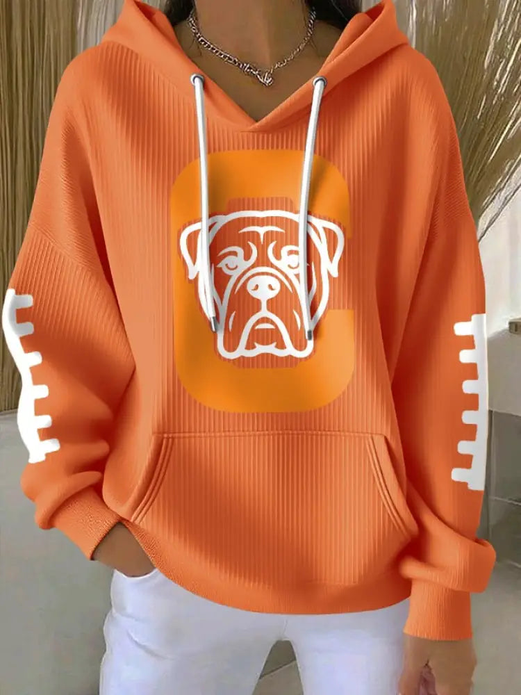 Women’s Football Fans Lovers Gameday Casual Hooded Sweatshirt with Pockets Orange / S