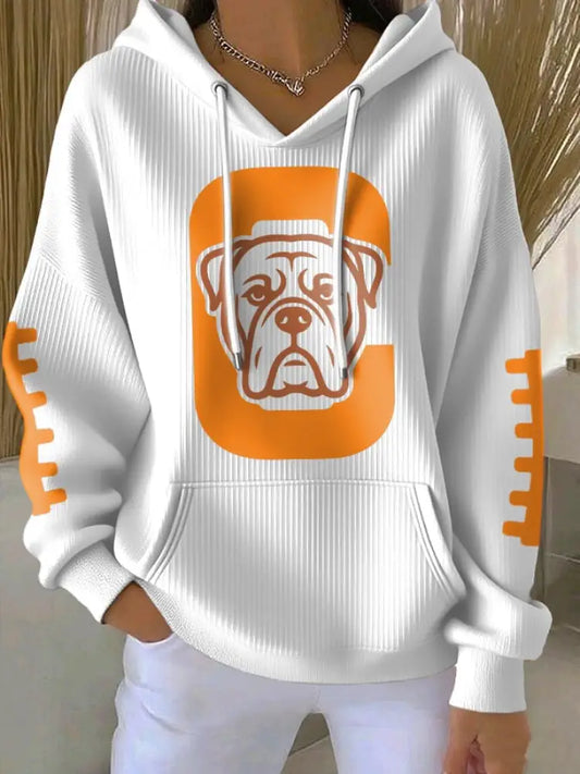 Women’s Football Fans Lovers Gameday Casual Hooded Sweatshirt with Pockets White / S