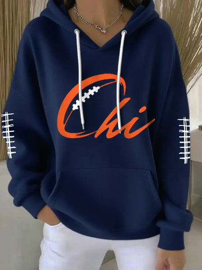 Women’s Football Fans Lovers Gameday Casual Hoodie Navy Blue / S