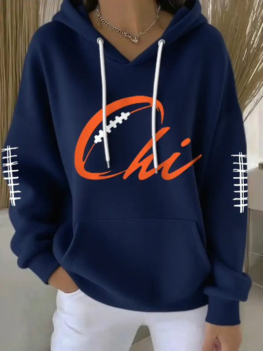 Women’s Football Fans Lovers Gameday Casual Hoodie Navy Blue / S