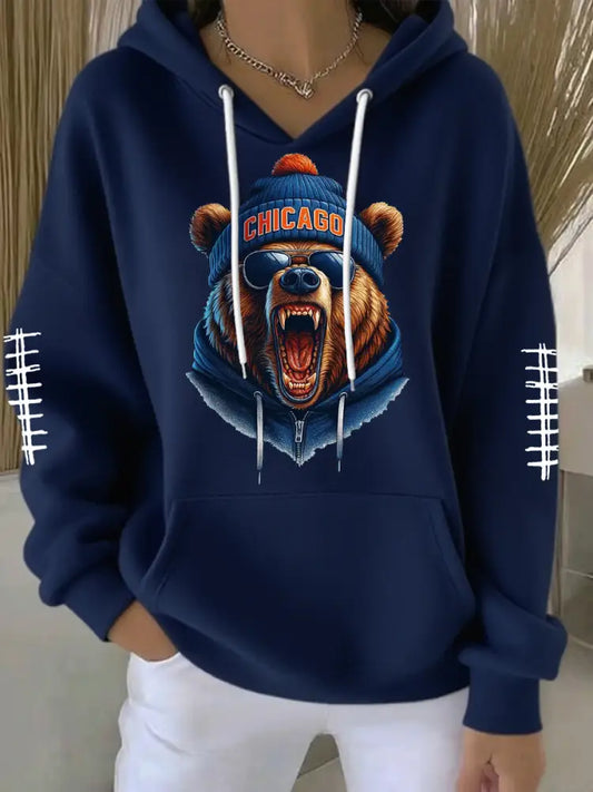 Women’s Football Fans Lovers Gameday Casual Hoodie Navy Blue / S