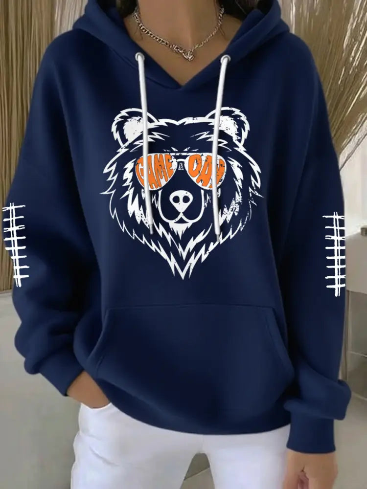Women’s Football Fans Lovers Gameday Casual Hoodie Navy Blue / S