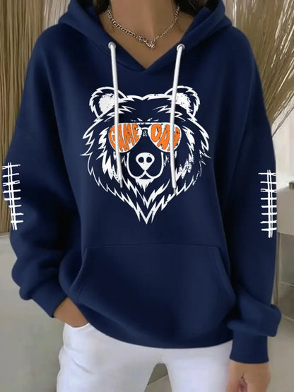 Women’s Football Fans Lovers Gameday Casual Hoodie Navy Blue / S