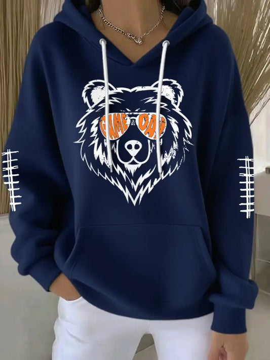 Women’s Football Fans Lovers Gameday Casual Hoodie Navy Blue / S