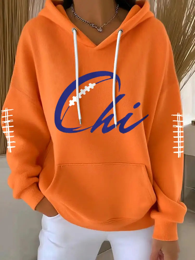 Women’s Football Fans Lovers Gameday Casual Hoodie Orange / S