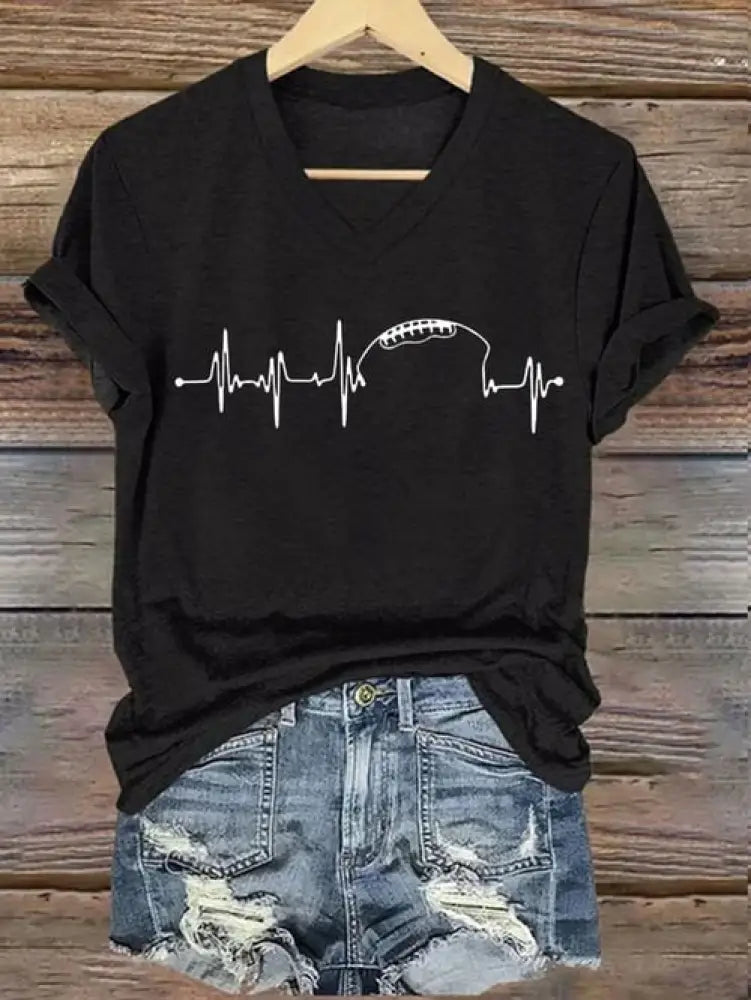 Women’s Football Fans Lovers Gameday Casual Iron On Short Sleeve T Shirt Black / S