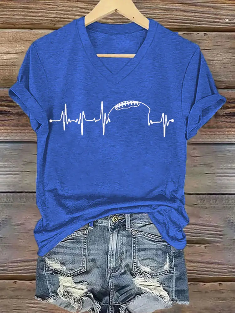 Women’s Football Fans Lovers Gameday Casual Iron On Short Sleeve T Shirt Blue / S
