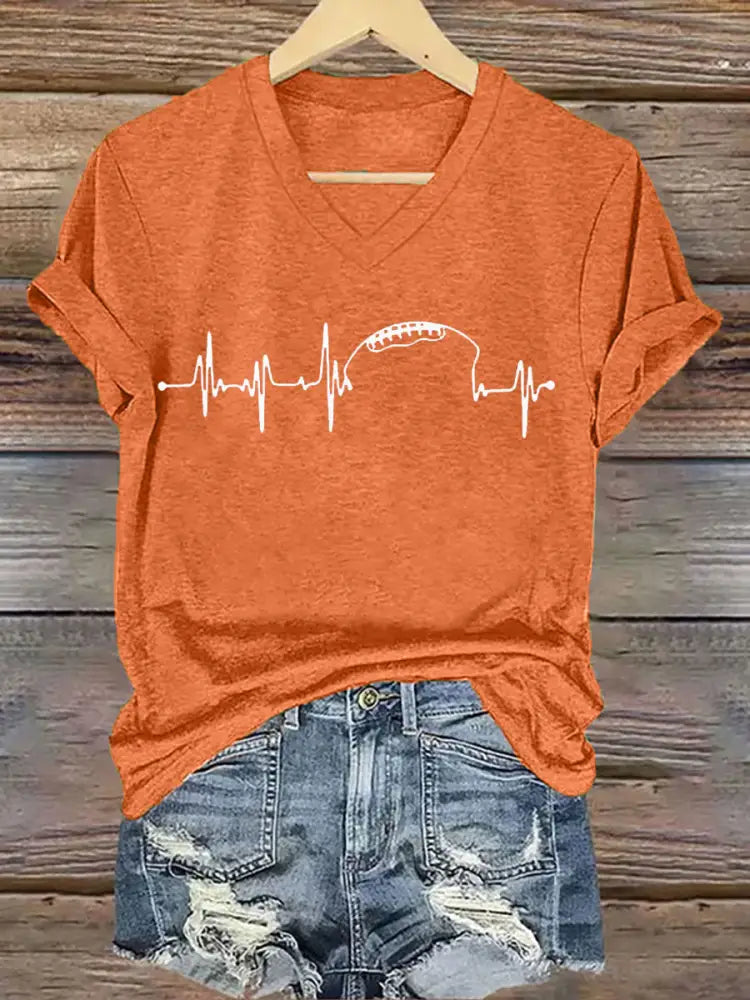 Women’s Football Fans Lovers Gameday Casual Iron On Short Sleeve T Shirt Orange / S