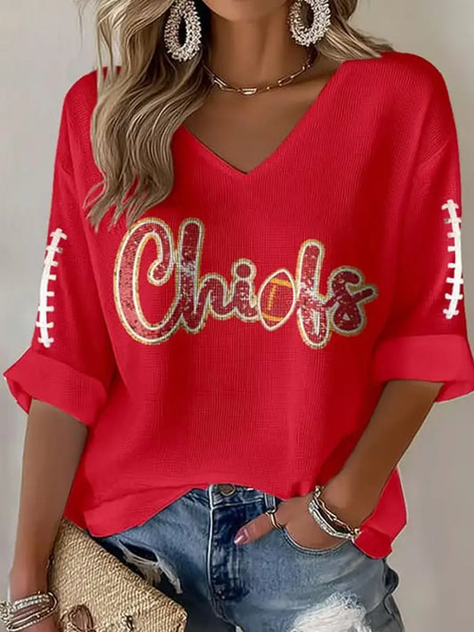 Women’s Football Fans Lovers Gameday Casual Long Sleeve Top Red / S