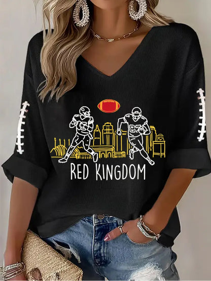 Women’s Football Fans Lovers Gameday Casual Long Sleeve Waffle T shirt Black / S