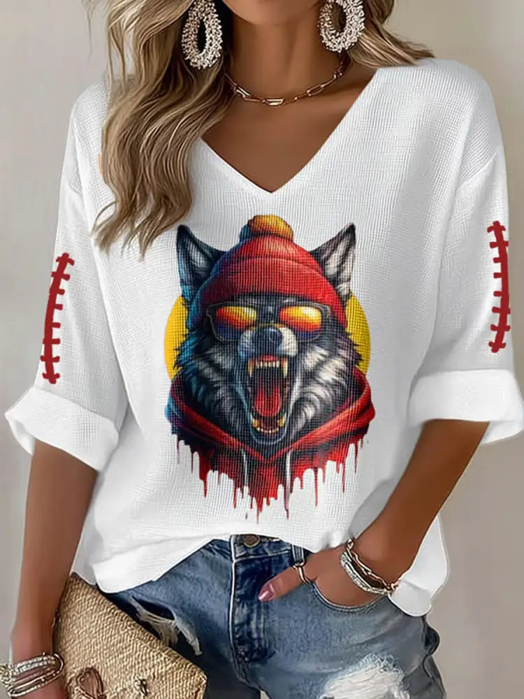 Women’s Football Fans Lovers Gameday Casual Long Sleeve Waffle T shirt White / S