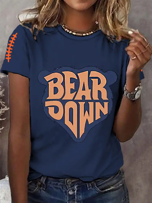 Women’s Football Fans Lovers Gameday Casual Short Sleeve T shirt Navy Blue / S