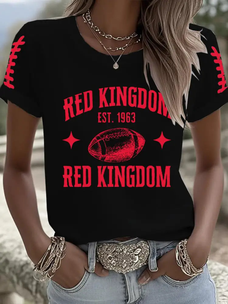 Women’s Football Fans Lovers Gameday Casual short sleeved T shirt Black / S