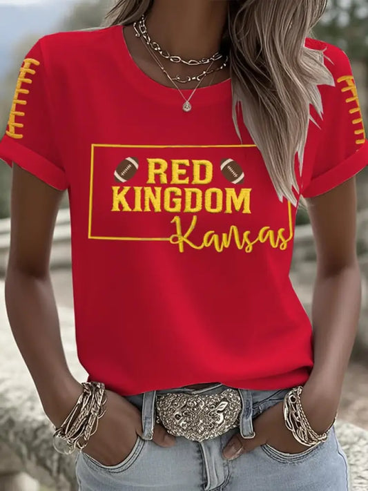 Women’s Football Fans Lovers Gameday Casual short sleeved T shirt Red / S
