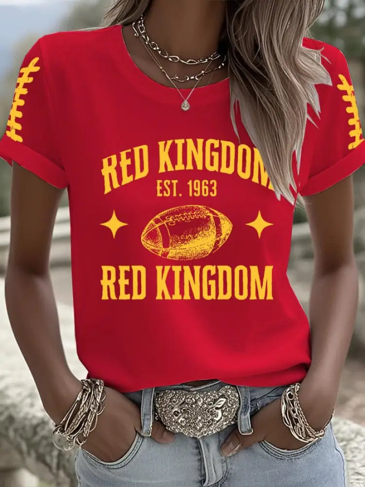 Women’s Football Fans Lovers Gameday Casual short sleeved T shirt Red / S