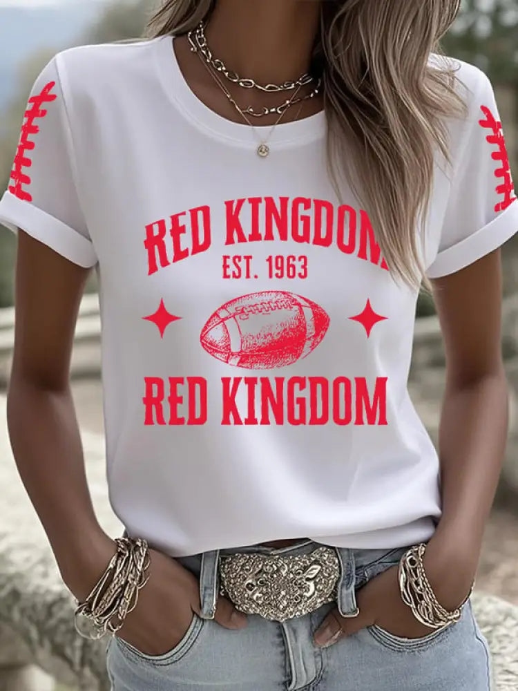 Women’s Football Fans Lovers Gameday Casual short sleeved T shirt White / S