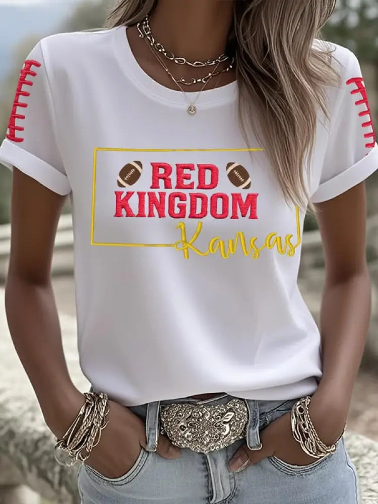 Women’s Football Fans Lovers Gameday Casual short sleeved T shirt White / S