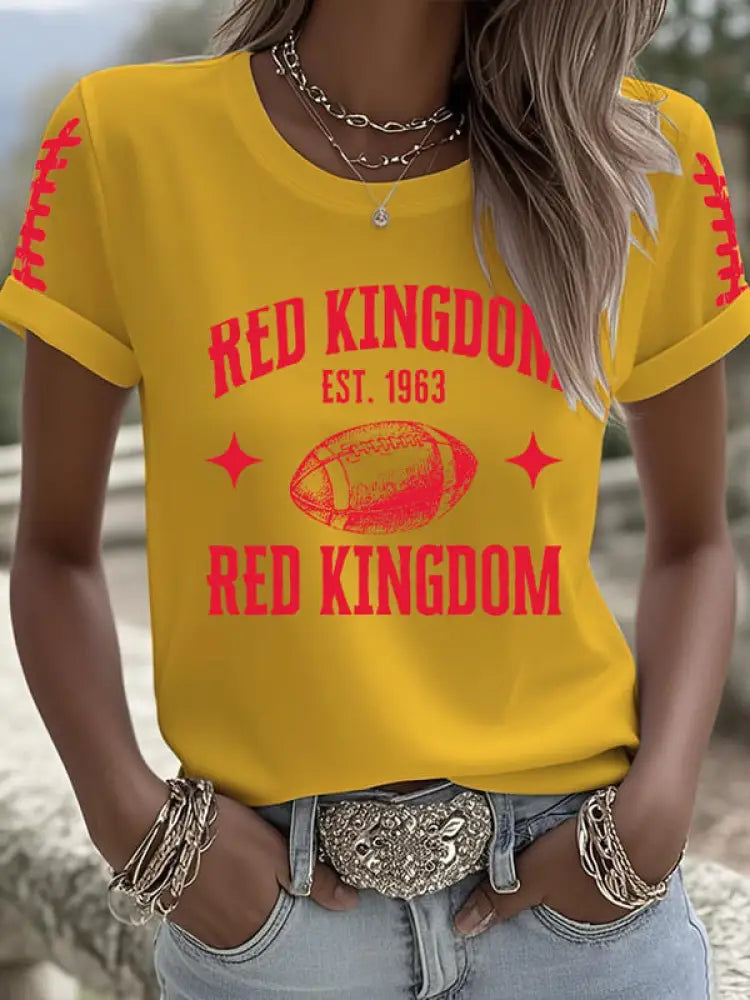 Women’s Football Fans Lovers Gameday Casual short sleeved T shirt Yellow / S