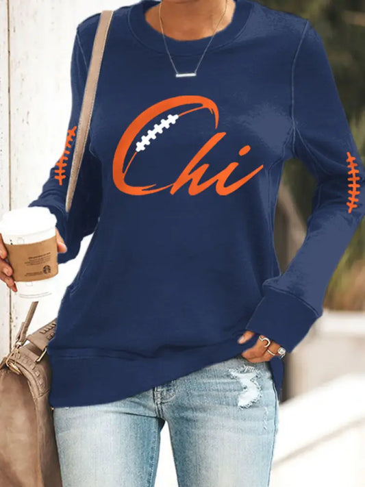 Women’s Football Fans Lovers Gameday Casual Sweatshirt Navy Blue / S