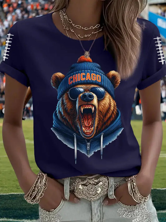 Women’s Football Fans Lovers Gameday Casual Tee Navy Blue / S