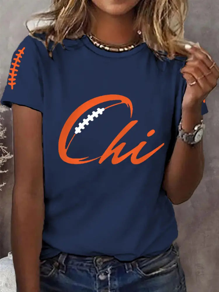 Women’s Football Fans Lovers Gameday Casual Tee Navy Blue / S